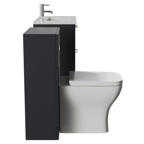 Avant Satin Anthracite 1300mm Wall Mounted 2 Drawer Vanity Unit and Toilet Suite with Angel Basin Side View