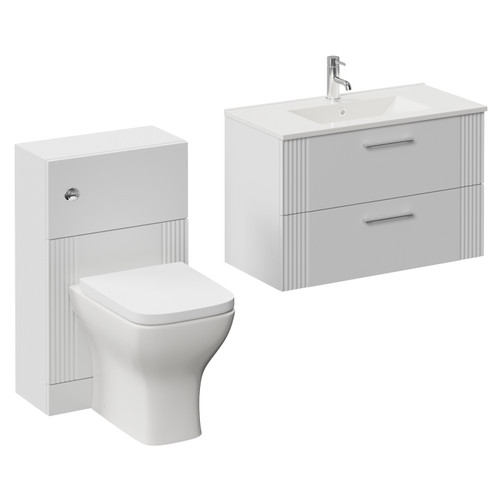 Avant Satin White 1300mm Wall Mounted 2 Drawer Vanity Unit and Toilet Suite with Angel Basin Left Hand View