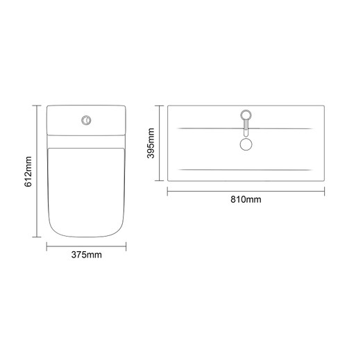Avant Satin Green 800mm Wall Mounted Single Drawer Vanity Unit and Kingston Toilet Suite with Glide Basin Top Down Dimensions
