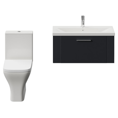 Avant Satin Anthracite 800mm Wall Mounted Single Drawer Vanity Unit and Kingston Toilet Suite with Glide Basin Front View