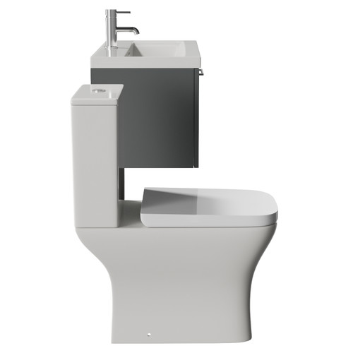 Avant Satin Grey 800mm Wall Mounted Single Drawer Vanity Unit and Kingston Toilet Suite with Glide Basin Side View