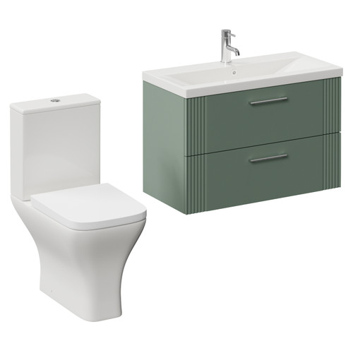 Avant Satin Green 800mm Wall Mounted 2 Drawer Vanity Unit and Kingston Toilet Suite with Glide Basin Left Hand View