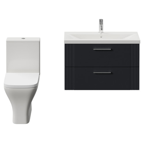 Avant Satin Anthracite 800mm Wall Mounted 2 Drawer Vanity Unit and Kingston Toilet Suite with Glide Basin Front View