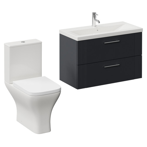 Avant Satin Anthracite 800mm Wall Mounted 2 Drawer Vanity Unit and Kingston Toilet Suite with Glide Basin Left Hand View