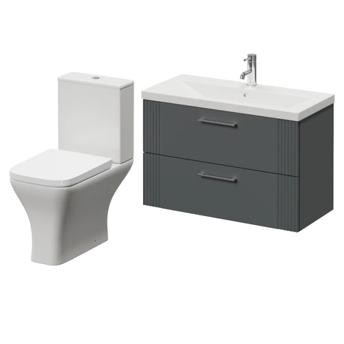 Avant Satin Grey 800mm Wall Mounted 2 Drawer Vanity Unit and Kingston Toilet Suite with Glide Basin Right Hand View