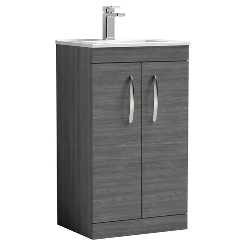 Nuie Athena Anthracite Woodgrain 500mm 2 Door Vanity Unit with 18mm Profile Basin - ATH004B Main Image