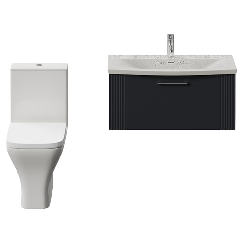 Avant Satin Anthracite 800mm Wall Mounted Single Drawer Vanity Unit and Kingston Toilet Suite with Arc Basin Front View
