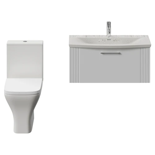 Avant Satin White 800mm Wall Mounted Single Drawer Vanity Unit and Kingston Toilet Suite with Arc Basin Front View