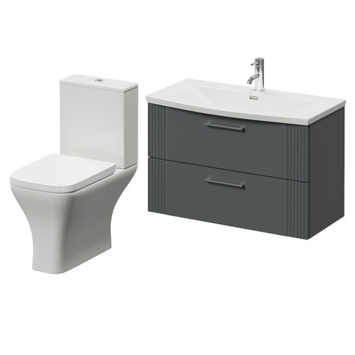 Avant Satin Grey 800mm Wall Mounted 2 Drawer Vanity Unit and Kingston Toilet Suite with Arc Basin Right Hand View