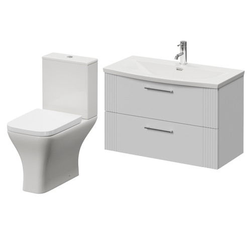 Avant Satin White 800mm Wall Mounted 2 Drawer Vanity Unit and Kingston Toilet Suite with Arc Basin Right Hand View