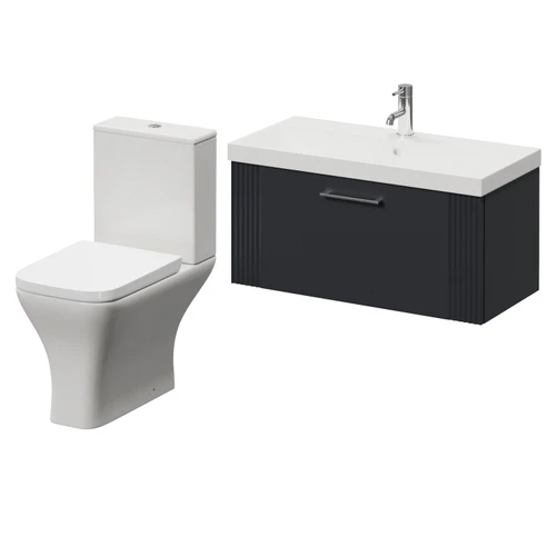 Avant Satin Anthracite 800mm Wall Mounted Single Drawer Vanity Unit and Kingston Toilet Suite with Rimini Basin Right Hand View