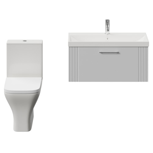 Avant Satin White 800mm Wall Mounted Single Drawer Vanity Unit and Kingston Toilet Suite with Rimini Basin Front View