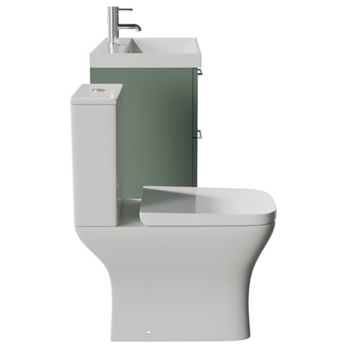 Avant Satin Green 800mm Wall Mounted 2 Drawer Vanity Unit and Kingston Toilet Suite with Rimini Basin Side View