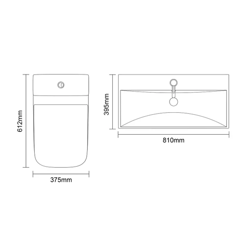 Avant Satin Anthracite 800mm Wall Mounted 2 Drawer Vanity Unit and Kingston Toilet Suite with Rimini Basin Top Down Dimensions