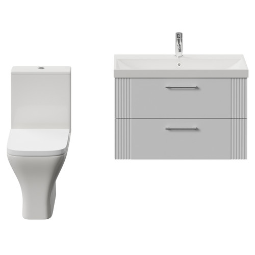 Avant Satin White 800mm Wall Mounted 2 Drawer Vanity Unit and Kingston Toilet Suite with Rimini Basin Front View