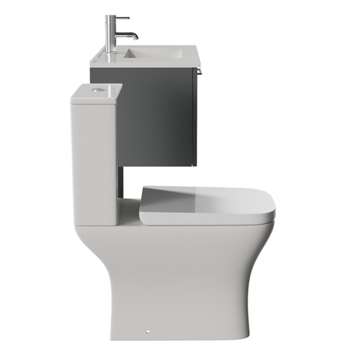 Avant Satin Grey 800mm Wall Mounted Single Drawer Vanity Unit and Kingston Toilet Suite with Angel Basin Side View