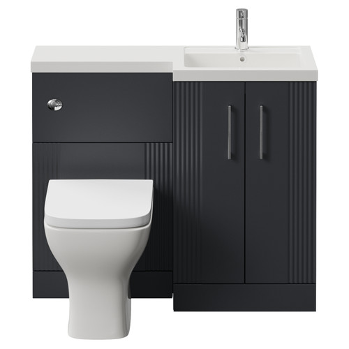 Avant Satin Anthracite 1000mm 2 Door Vanity Unit Toilet Suite with Right Hand Square Lucia Basin Front View