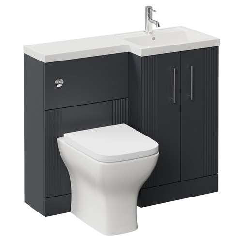 Avant Satin Anthracite 1000mm 2 Door Vanity Unit Toilet Suite with Right Hand Square Lucia Basin Left Hand View