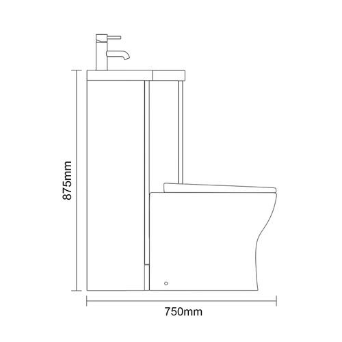 Avant Satin Anthracite 1000mm 2 Door Vanity Unit Toilet Suite with Right Hand Square Lucia Basin Side On Dimensions