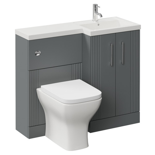 Avant Satin Grey 1000mm 2 Door Vanity Unit Toilet Suite with Right Hand Square Lucia Basin Left Hand View