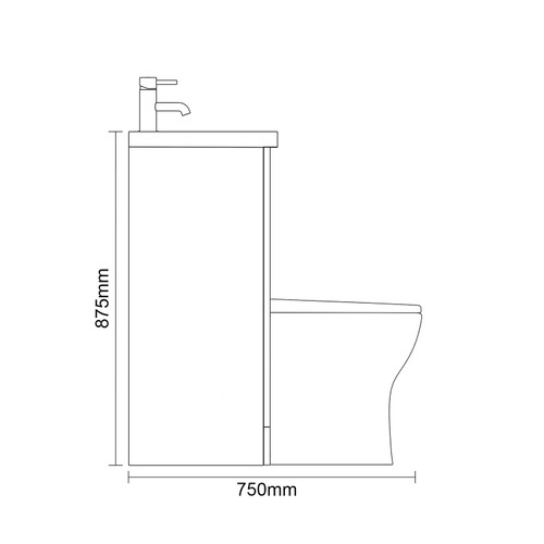 Avant Satin Anthracite 1100mm 2 Door Vanity Unit Toilet Suite with Left Hand Square Lucia Basin Side On Dimensions