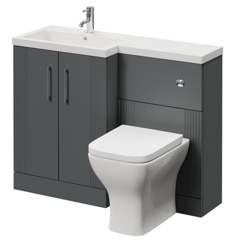 Avant Satin Grey 1100mm 2 Door Vanity Unit Toilet Suite with Left Hand Square Lucia Basin Right Hand View