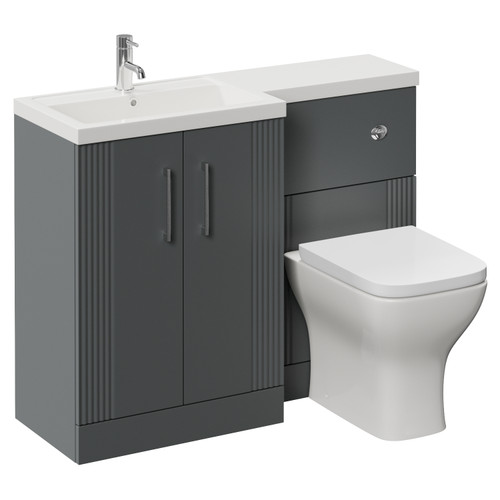 Avant Satin Grey 1100mm 2 Door Vanity Unit Toilet Suite with Left Hand Square Lucia Basin Left Hand View