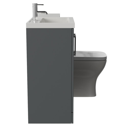 Avant Satin Grey 1100mm 2 Door Vanity Unit Toilet Suite with Left Hand Square Lucia Basin Side View