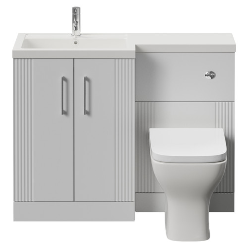 Avant Satin White 1100mm 2 Door Vanity Unit Toilet Suite with Left Hand Square Lucia Basin Front View