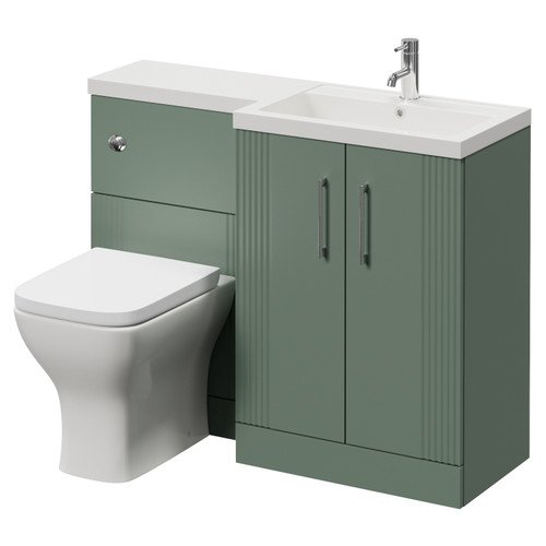 Avant Satin Green 1100mm 2 Door Vanity Unit Toilet Suite with Right Hand Square Lucia Basin Right Hand View
