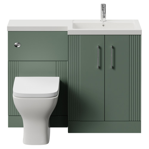 Avant Satin Green 1100mm 2 Door Vanity Unit Toilet Suite with Right Hand Square Lucia Basin Front View
