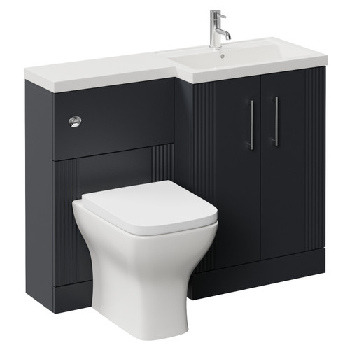 Avant Satin Anthracite 1100mm 2 Door Vanity Unit Toilet Suite with Right Hand Square Lucia Basin Left Hand View