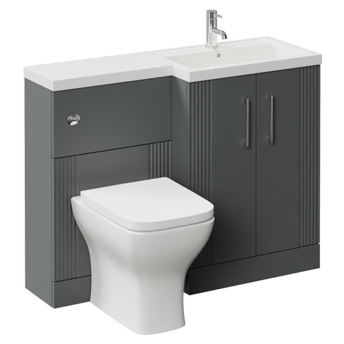 Avant Satin Grey 1100mm 2 Door Vanity Unit Toilet Suite with Right Hand Square Lucia Basin Left Hand View