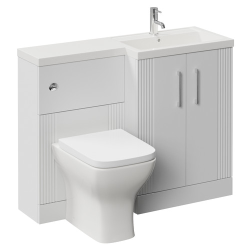 Avant Satin White 1100mm 2 Door Vanity Unit Toilet Suite with Right Hand Square Lucia Basin Left Hand View