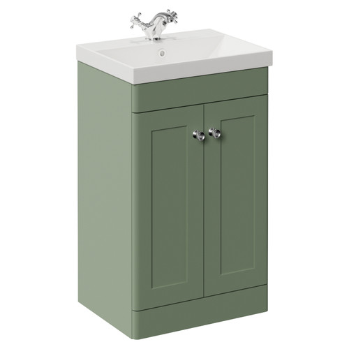 Danbury Satin Green 500mm 2 Door Vanity Unit with Rimini Basin Left Hand View