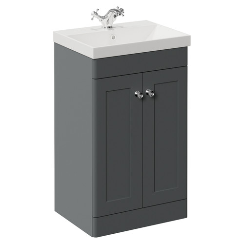 Danbury Satin Grey 500mm 2 Door Vanity Unit with Rimini Basin Left Hand View
