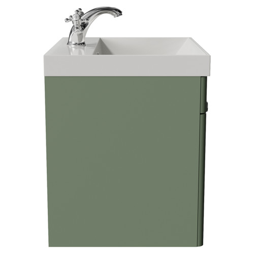 Danbury Satin Green 500mm Wall Mounted Single Drawer Vanity Unit with Rimini Basin Side View