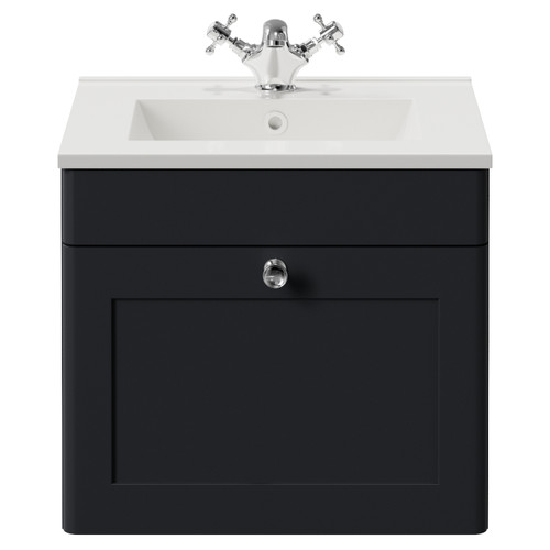 Danbury Satin Anthracite 500mm Wall Mounted Vanity Single Drawer Vanity Unit with Angel Basin View from Front