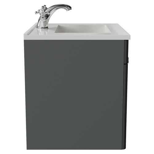 Danbury Satin Grey 500mm Wall Mounted Vanity Single Drawer Vanity Unit with Angel Basin Side View