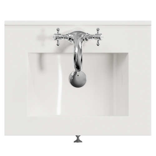 Danbury Satin White 500mm Wall Mounted Vanity Single Drawer Vanity Unit with Angel Basin View from Top