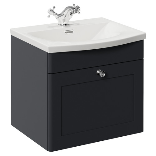 Danbury Satin Anthracite 500mm Wall Mounted Single Drawer Vanity Unit with Arc Basin Left Hand View