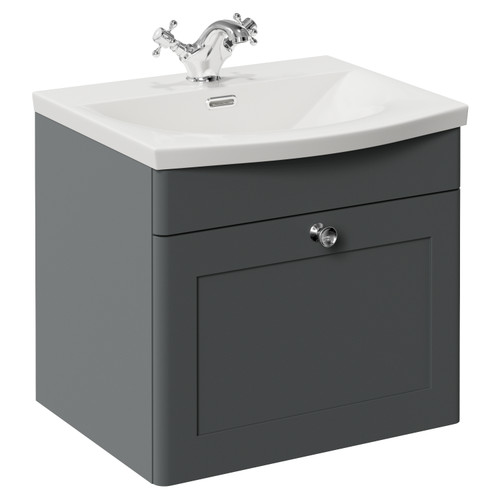 Danbury Satin Grey 500mm Wall Mounted Single Drawer Vanity Unit with Arc Basin Left Hand View