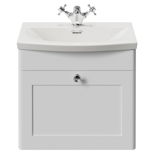 Danbury Satin White 500mm Wall Mounted Single Drawer Vanity Unit with Arc Basin View from Front