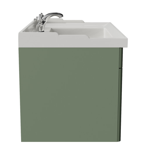 Danbury Satin Green 800mm Wall Mounted Single Drawer Vanity Unit with Windsor Basin Side View