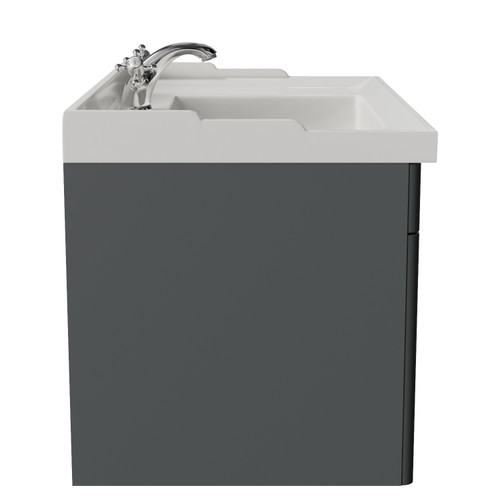 Danbury Satin Grey 800mm Wall Mounted Single Drawer Vanity Unit with Windsor Basin Side View