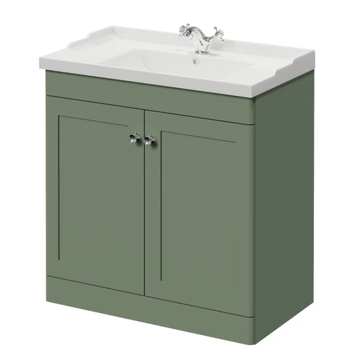 Danbury Satin Green 800mm 2 Door Vanity Unit with Windsor Basin Right Hand View