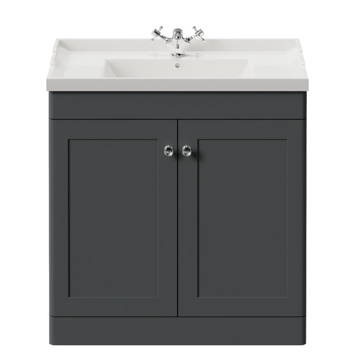 Danbury Satin Grey 800mm 2 Door Vanity Unit with Windsor Basin View from Front