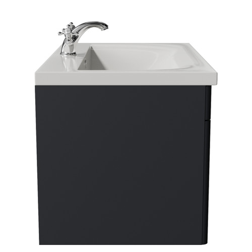 Danbury Satin Anthracite 800mm Wall Mounted Single Drawer Vanity Unit with Glide Basin Side View