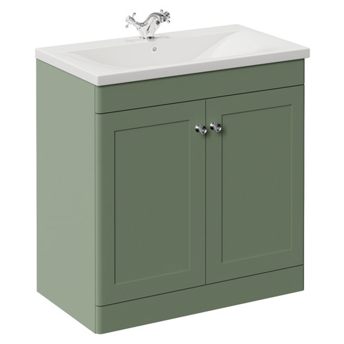 Danbury Satin Green 800mm 2 Door Vanity Unit with Glide Basin Left Hand View