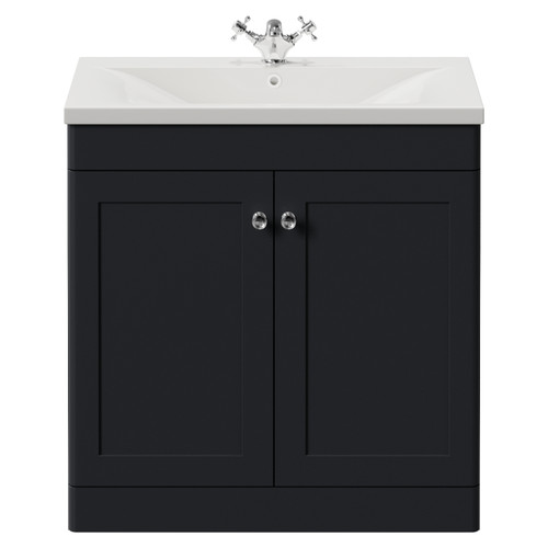 Danbury Satin Anthracite 800mm 2 Door Vanity Unit with Glide Basin Front View